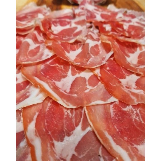Charcuterie : pancetta maigre enroulée – Tranches (250g) Charcuteries traditionnelles Bacon roulé italien Charcuterie : pancetta maigre enroulée – Tranches (250g)