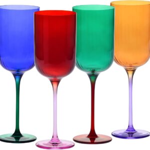 Set de 4 verres à vin 350 ml en cristal teinté - Krosno Aurora – rouge, orange, bleu  & vert – Faits main
