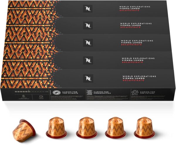 Vienna Lungo Décaffeinato Nespresso – Décaféiné – 50 capsules – Torréfaction légère café : couleur café, que j'aime ta couleur café café décaféiné premium Vienna Lungo Décaffeinato Nespresso - Décaféiné – 50 capsules – Torréfaction légère