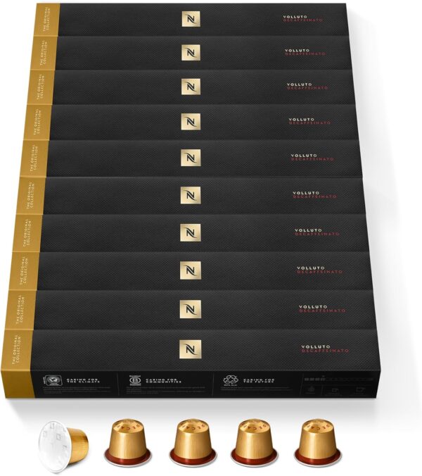 Nespresso Volluto Decaffeinato – 100 capsules – Intensité 4 – Espresso doux café : couleur café, que j'aime ta couleur café arabica décaféiné Nespresso Volluto Decaffeinato – 100 capsules – Intensité 4 – Espresso doux