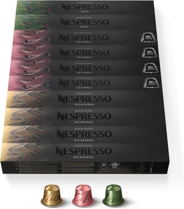Nespresso Master Origins – 100 capsules – India, Colombia, Nicaragua café : couleur café, que j'aime ta couleur café assortiment nespresso original Nespresso Master Origins – 100 capsules – India, Colombia, Nicaragua