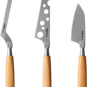 BOSKA Amigo – Set 3 Couteaux à Fromage | Acier Inox & Bois de Hêtre | Pâte Molle, Mi‑Dure, Dure