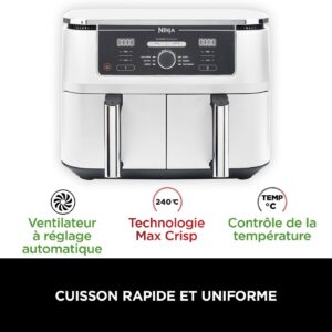 Ninja Foodi MAX Dual Zone – 9,5 L | Friteuse à air double tiroir, rapide & familiale – couleur blanche Ninja marque américaine air fryer double zone Ninja Foodi MAX Dual Zone – 9,5 L | Friteuse à air double tiroir, rapide & familiale - couleur blanche