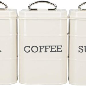 KitchenCraft Living Nostalgia – Set 3 boîtes Thé Café Sucre | Crème antique | Style vintage | Coffret cadeau