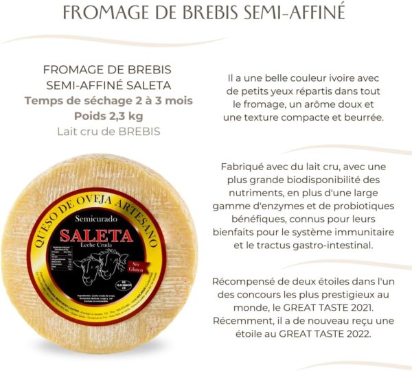Fromage de brebis semi-affiné 2,3 kg – Manchego artisanal Saleta