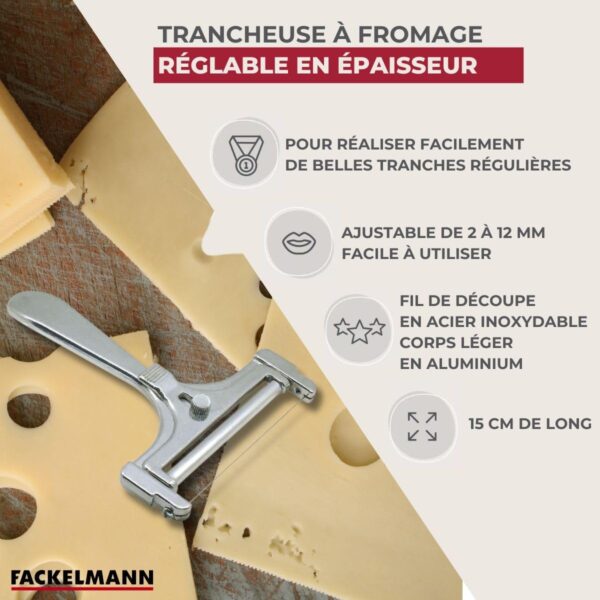 61tkXBG5PVL._AC_SL1200_ Coupe‑Fromage Spécial Raclette Fackelmann – Aluminium & Fil Inox | Tranches Réglables