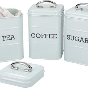 KitchenCraft Living Nostalgia – Set 3 boîtes Thé Café Sucre | Métal bleu pastel | Style vintage