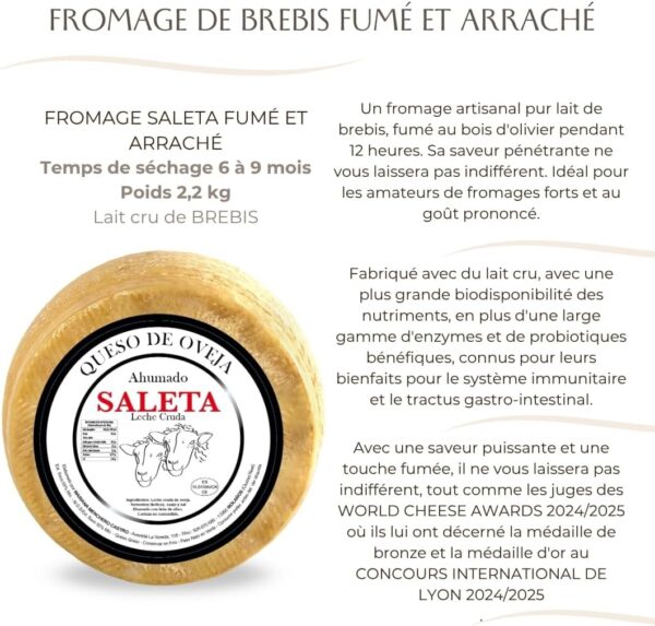 Fromage de brebis fumé 2,2 kg – Manchego artisanal Saleta