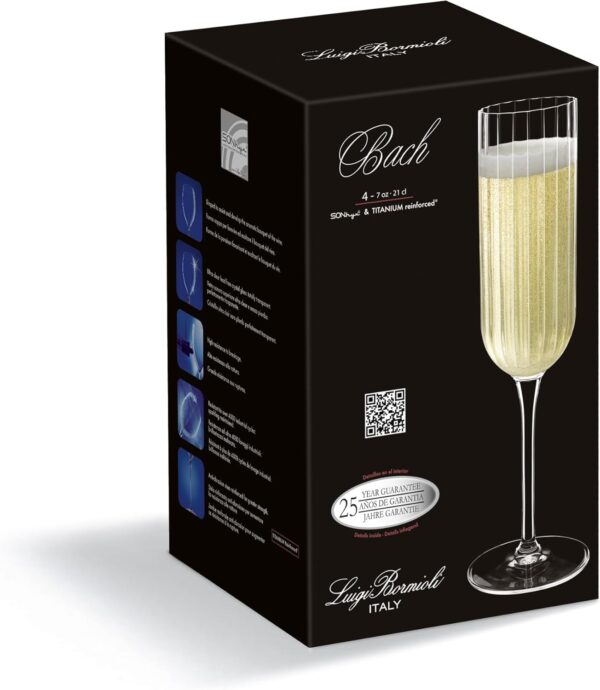 Luigi Bormioli Bach – Lot de 4 flûtes à champagne 21 cl | Cristal ultra‑transparent | Design élancé marque Luigi Bormioli flûtes champagne 21 cl 7 Luigi Bormioli Bach – Lot de 4 flûtes à champagne 21 cl | Cristal ultra‑transparent | Design élancé