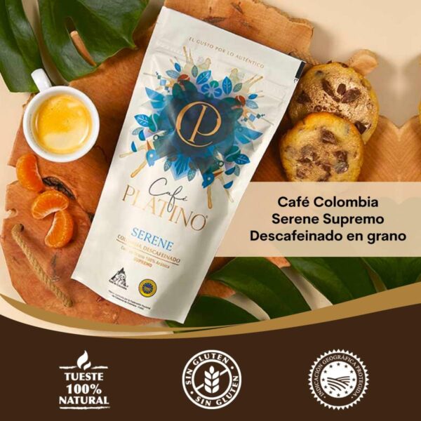Café Platino Serene – Décaféiné Colombie 100% Arabica Supremo 250 g