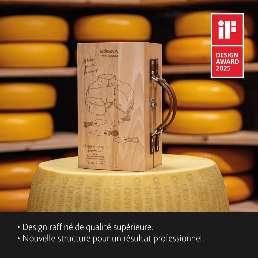 DĂ©couvrez notre nouvelle sĂ©lection dâustensiles professionnels pour sublimer vos fromages : couteaux Ă Parmesan, plateaux Ă©lĂ©gants, rĂąpes rotatives et girolles de prĂ©cision. Des outils inspirĂ©s du savoir-faire italien pour un service parfait Ă chaque dĂ©gustation.