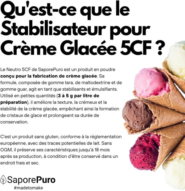 Stabilisateur Naturel Glaces et Sorbets SaporePuro 50g | Neutre 5CF Italie