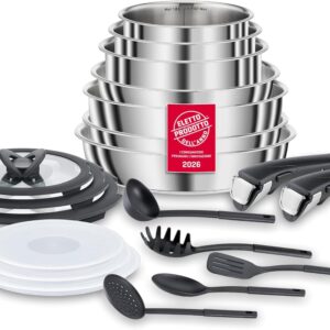 Batterie de Cuisine Lagostina Ingenio Inox 20 Pièces - Poignée Amovible Induction