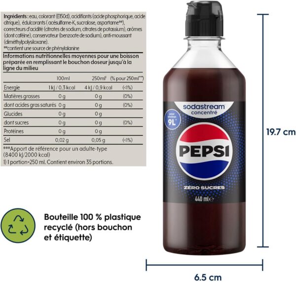 71TuE5f-RHL._AC_SL1500_ Concentré SodaStream Pepsi Zéro Sucres 440ml - Préparez 9L de Soda