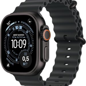 Apple Watch Ultra 3 (GPS + Cellular, 49 mm) — Boîtier Titane Noir, Bracelet Ocean Noir (One Size 130–200 mm)