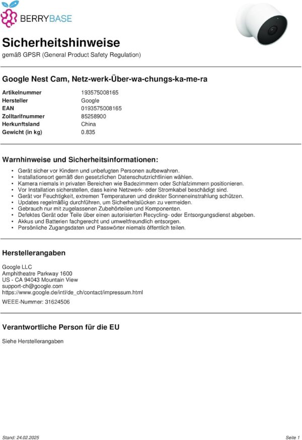 71d430J8PnL._AC_SL1500_ Google Nest Cam Batterie – Caméra de Surveillance Intérieur & Extérieur HD